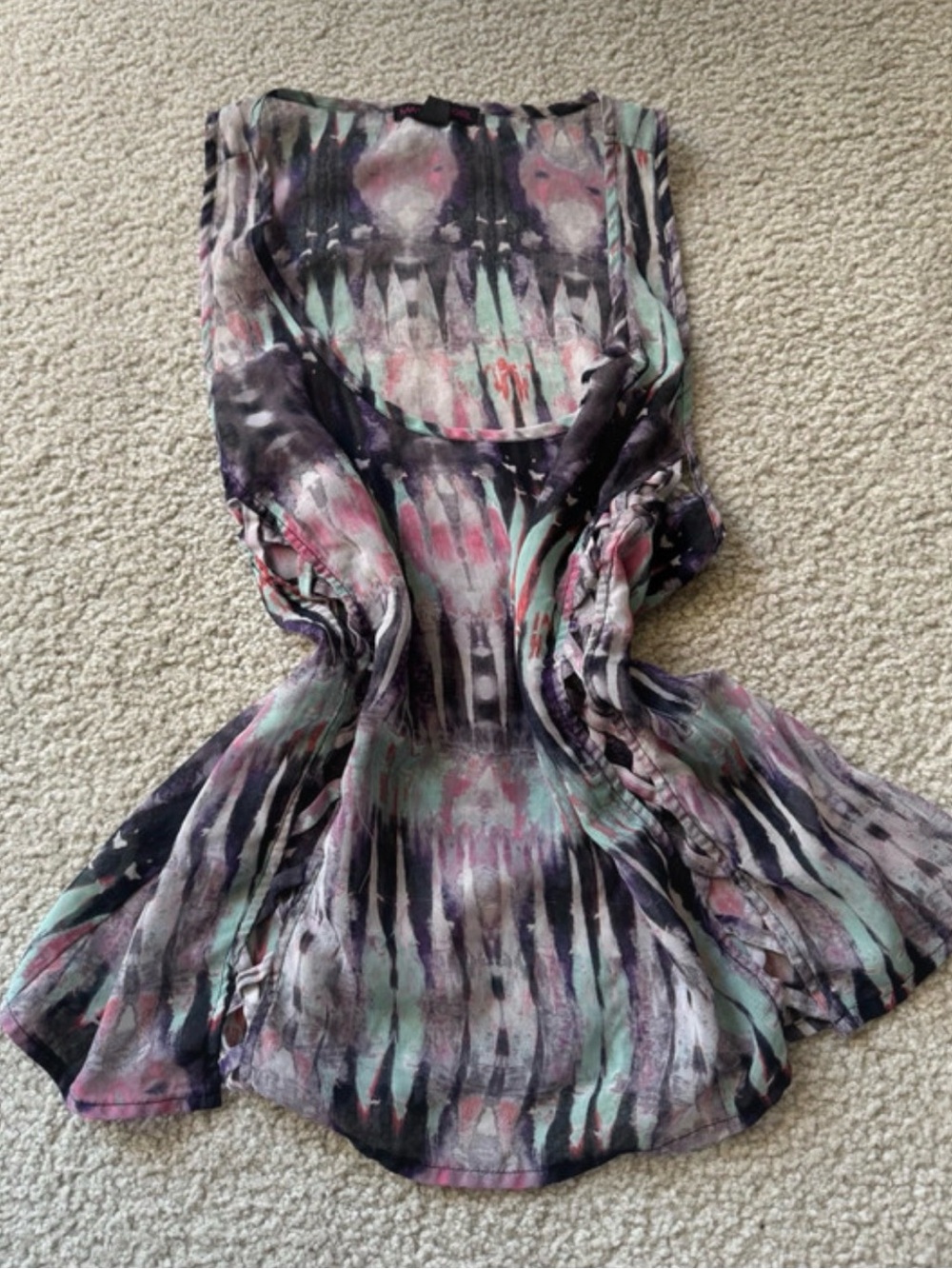 Material Girl Sleeveless Tie-Dye Tank in Mint, Pink & Black y2k